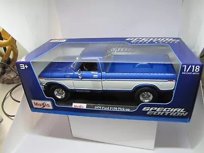 1979 Ford F150 Ranger Pickup Truck 1/18 Diecast Maisto New Blue Two Tone Color • $22.99