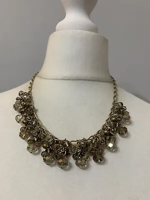 M&S Gold Toned Sparkly Faceted Glass Bead Cluster Statement Necklace (D4) • £3.49