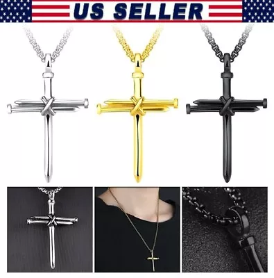 Titanium Steel Cross Pendant 3 Nails Christian Father Men's Popular Jewelry Gift • $6.72