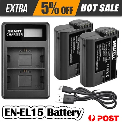 2X EN-EL15 Battery + Charger For Nikon D7200 D7100 D7000 D750 D800 DSLR 2800mAh • $36.99