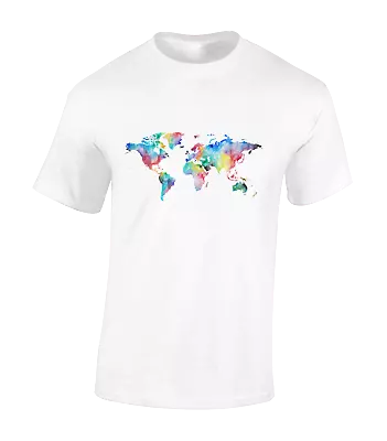 Watercolour World Map Mens T Shirt Banksy Cool Fashion Casual Retro Top • £8.99