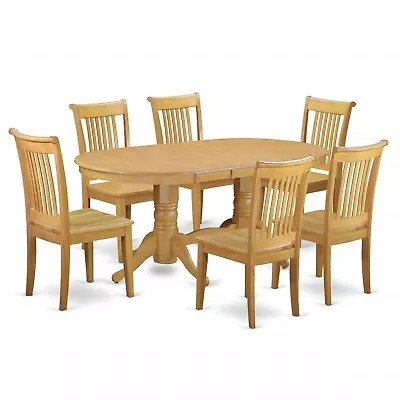 7pc Oval Vancouver Dining Room Set Table + 6 Portland Wood Seat Chairs Light Oak • $1050