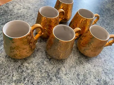 Vintage Queen Pottery Gold Drip Ceramic Demitasse Cups Set Of 6 • $27
