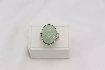 Sterling Silver Light Green Jade Flower RING Size 10 GSJ • $143.32