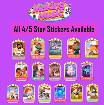 MONOPOLY GO! All 4 Star & 5 Star Stickers Card - (Same Day Delivery) ⏩⏩ • $11.99
