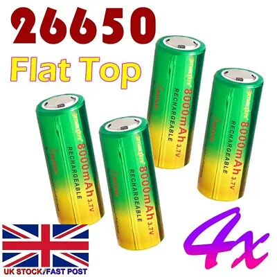 8000mAh 4X 26650 Battery Rechargeable 3.7V Batteries For Flashlight Headlamp • £19.27