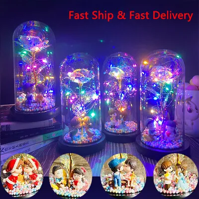 $29.99 • Buy Hot Crystal Galaxy Rose In The Glass Dome LED Valentine's Day Birthday Xmas Gift