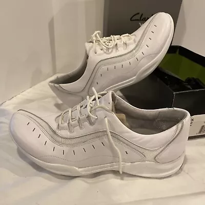 $35 • Buy Clarks Wave.Wheel Walking Shoes Womens Size 10N White Leather Lace-Up Sneakers