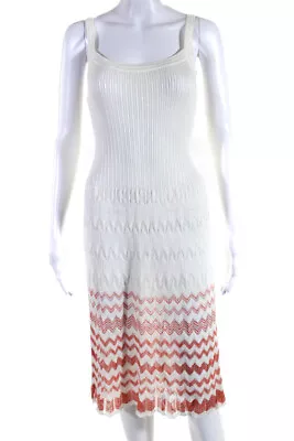 Missoni Womens Chevron Stretch Knit Sleeveless Midi Dress White Orange Size 10 • $121.99