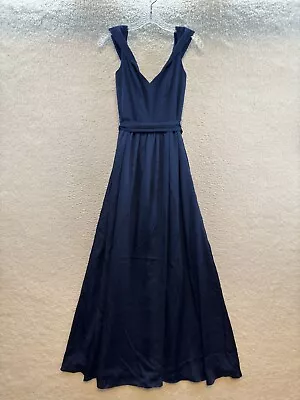 David's Bridal Bridesmaid Dress 2 Navy Blue Formal Long Full Length Bow Boned • £36.64