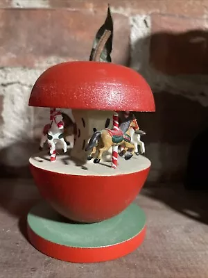 German Wooden Apple Miniature Carousel Horses Figurine  • $18