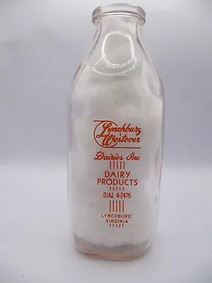 $9.99 • Buy Lynchburg Westover Dairies, Quart Milk Bottle, Orange Pyro, Lynchburg, VA