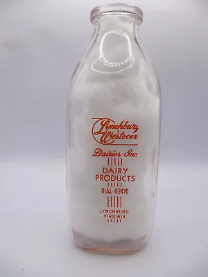 $9.99 • Buy Lynchburg Westover Dairies, Quart Milk Bottle, Orange Pyro, Lynchburg, VA
