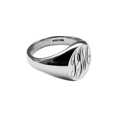 Hand Engraved Monogrammed Oval Signet Rings Solid 925 Sterling Silver Hallmarked • £96.20