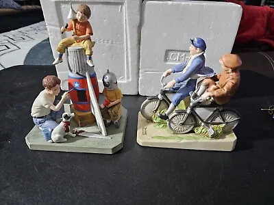 Norman Rockwell Museum: Bicycle Boys & Space Pioneers Porcelain Figurines • $75