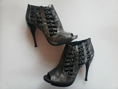 Women's BCBGeneration Malina Open Toe Leather Ankle Boots Size 9 Pewter Vintage  • $39.99