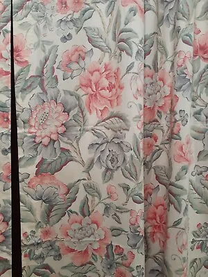 Laura Ashley Pink & Green Floral Rod Pocket Drapes - Lined Excellent • $159.99