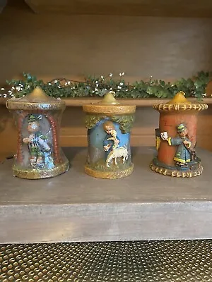 3 Vtg Gunter Kerzen Hand Carved Painted Candles Shepherd Alpine & Postal Girl • $29.99