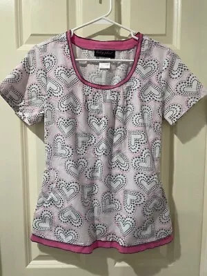 Baby Phat Pink And Gray Scrub Top With Elastic Cinching Back Detail Size Small • $13