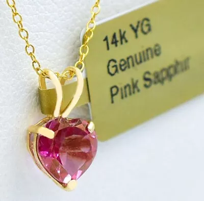 GENUINE 1.26 Cts PINK SAPPHIRE HEART PENDANT 14K GOLD - Free Appraisal Service • $0.99