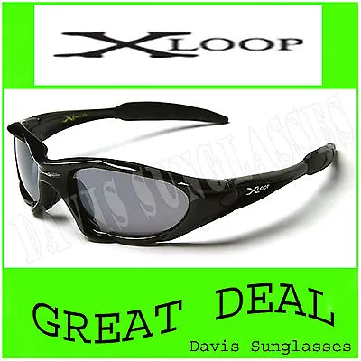 X Loop Sunglasses XL0101 UV400 Davis D4 Black Shades Sunnies Smoke Lens • $9.99