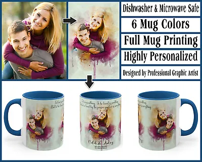 Custom Mug With Watercolor Painting From Your Own Photo Couples Gift 11oz. 15oz • £21.22