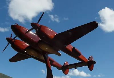 Lockheed P38 Lightning Airplane Wooden Desktop Model - Made Of Mahogany Wood • $120