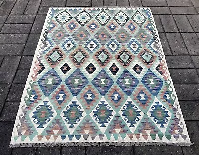 Hand Woven Afghan Wool Kilim Size: 196 X 155 Cm Flat Woven Handmade Floor Rug • $336