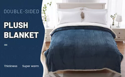 Brand New -- Longhui Bedding Blue Sherpa Plush Warm Blanket 80 X 90 In Gift • $35.99