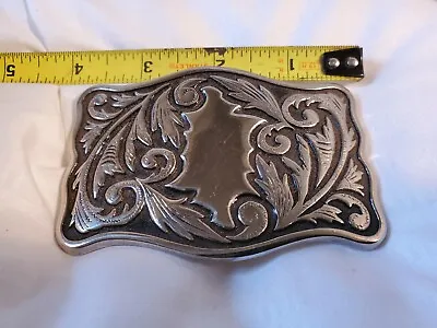 Southwestern Cowboy Floral Made In USA SILVER  Color Belt Buckle Vintage 4  Env3 • $15.72