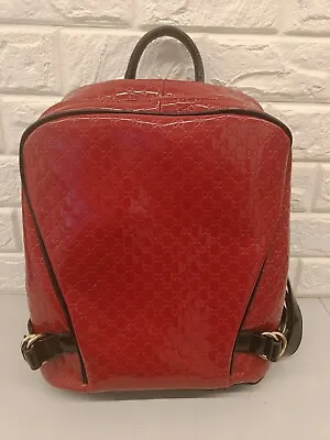 Womens L.Credi Glossy Red And Black Backpack Multi Pocket Bag Rucksack Handbag • £12.74