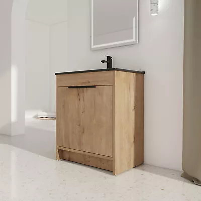 30 Freestanding Bathroom Vanity W/Black Ceramic Sink With Doors Imitative Oak • $527.79