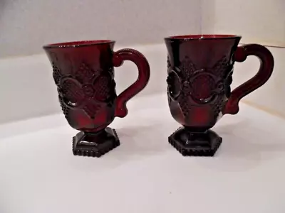 2 Vintage Avon Cape Cod Ruby Red Pedestal Mugs 5  Tall • $7.49