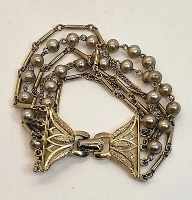 Cora Multi-strand Gold Tone Bracelet Faux Pearls 7 In Long Vintage  • $10