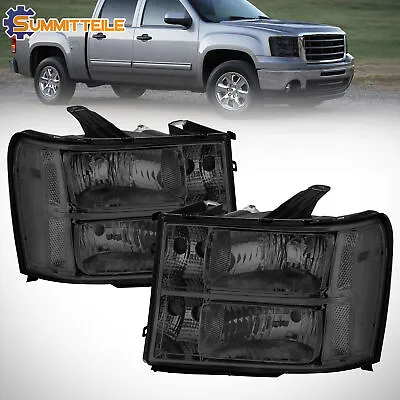 Pair Smoked Headlight Assembly FOR 2007-2013 GMC Sierra 1500 07-14 2500HD 3500HD • $64.88