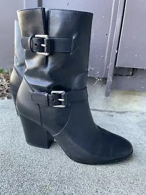 Michael Kors Boots Women Size 8 Black Heels Luxury Leather Ankle MK Zipper • $30