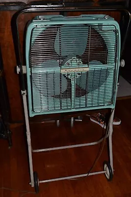 Vintage SEARS KENMORE Metal Body BOX FAN Aqua Blue W/STAND Clean Running! • $499.99