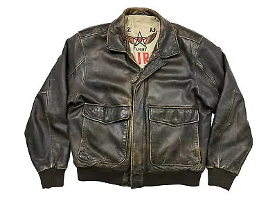 Vtg U2 Air Farces Brown Leather Old Flight Bomber Jacket Size 40 U2 Wear Me Out • $119.95