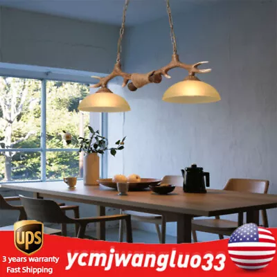 Rustic Cabin Ceiling Hanging Light Resin Deer Antler Chandelier E27 Glass Shades • $63.65