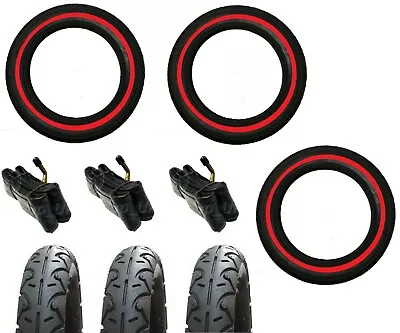 JANE POWERTRACK 360 12 1/2   3 X Pram Tyres & 3 X Bent Valve Tubes RED LINE • £41.03