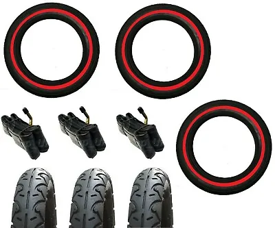 QUINNY FREESTYLE 12 1/2   3 X Pram Tyres & 3 X Bent Valve Tubes RED LINE • £41.03