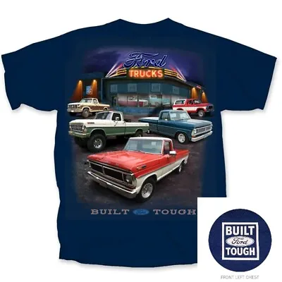 Ford Truck T-Shirt - Navy Blue  Built Ford Tough  Vintage Dealer Scene • $24.99