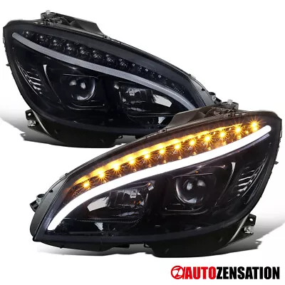 Fit 2008-2011 Benz W204 C-Class Black Smoke LED Strip Projector Headlights Lamps • $398.99