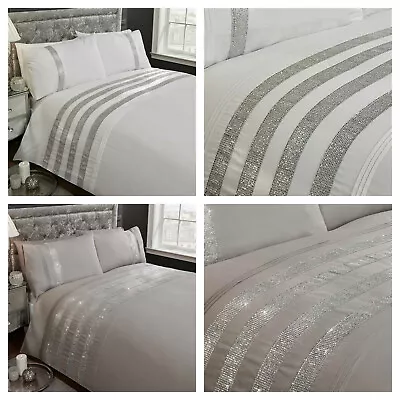 Rapport Carly Diamante Embellished Duvet Quilt Cover Bedding Set - GREY OR WHITE • £23.99