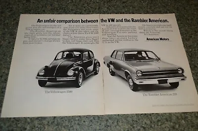 ★★1969 Amc Rambler American 220 / Vw Beetle Original Advertisement Print Ad 69 • $8.99