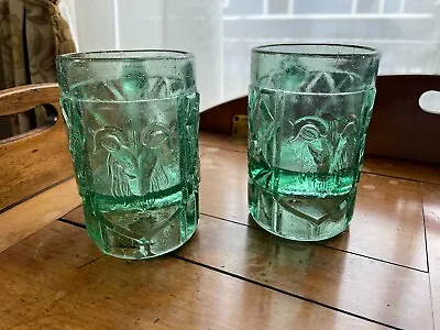 Antique Mexican Pulque Pulqueria Green Glass Mugs With A Chivato (goat) C. 1900 • $150