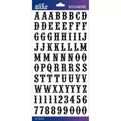 STICKO ALPHABET STICKERS - CARNIVAL - BLACK GLITTER - Approx 14 Mm - 1 SHEET • $3.75