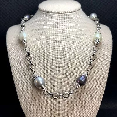 VTG Sterling Silver Black White & Gray Baroque Freshwater Pearl Necklace 19.5  • $119