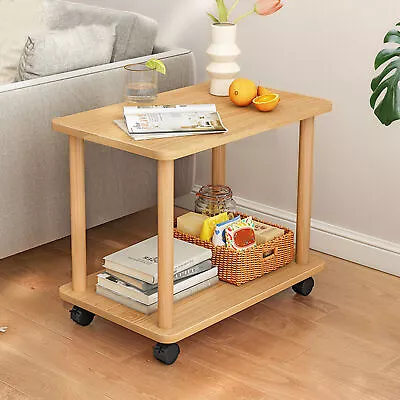 Side Tea Table 360 Degree Swivel Solid Wood Legs Easy Assembly With 2 Tier • $41.03