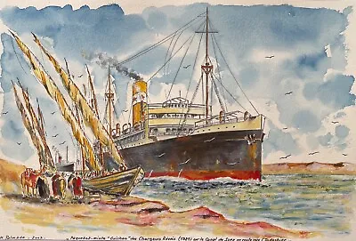 Liner Guichen On The Canal De Suez Egypt Watercolour 2002 • £48.55